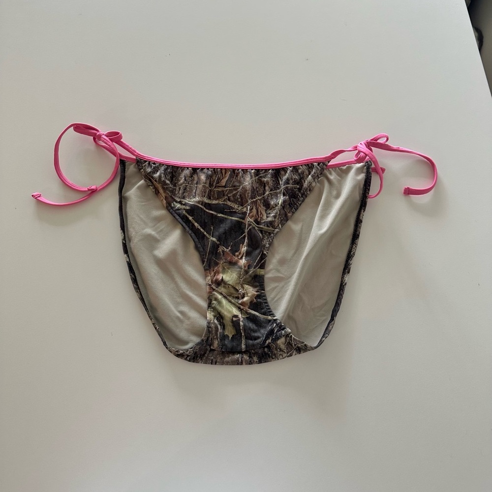 Hatchie Y2K Bikini Bottoms Hipster Tie Pink Brown Mossy Oak Camo L